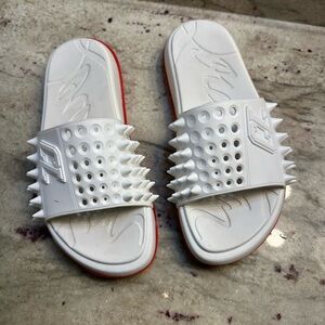Christian Louboutin White and Red Spiked Sandals